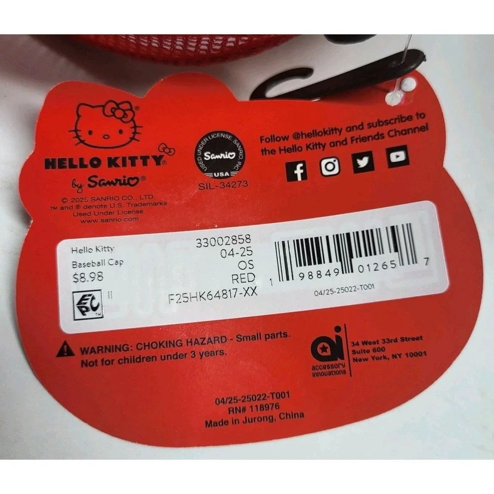 Hello Kitty by Sanrio‎ 2025 Red Glittering Baseball Cap Snap Back NWT Hat
